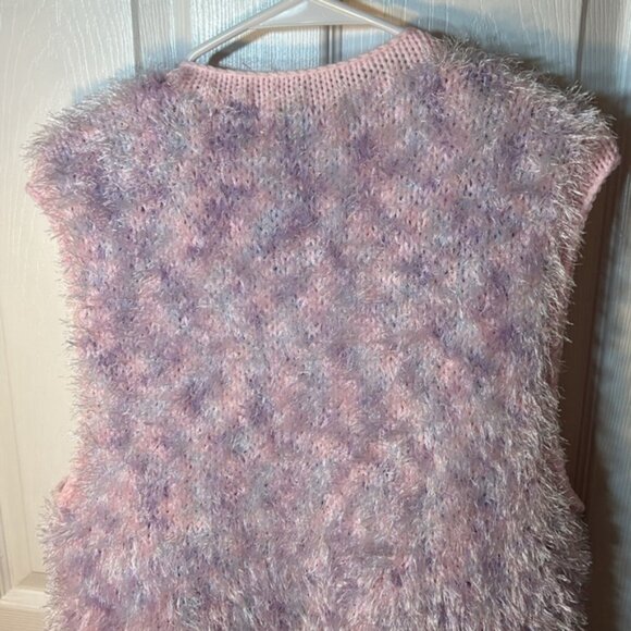 OSFM handmade pastel pink and purple fuzzy open vest cardigan - Picture 5 of 6